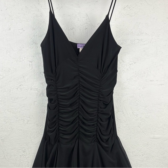 VTG Y2K Purple Rain Black Ruched Fairy Dress Spaghetti Straps Asymmetrical Hem M - Picture 4 of 6